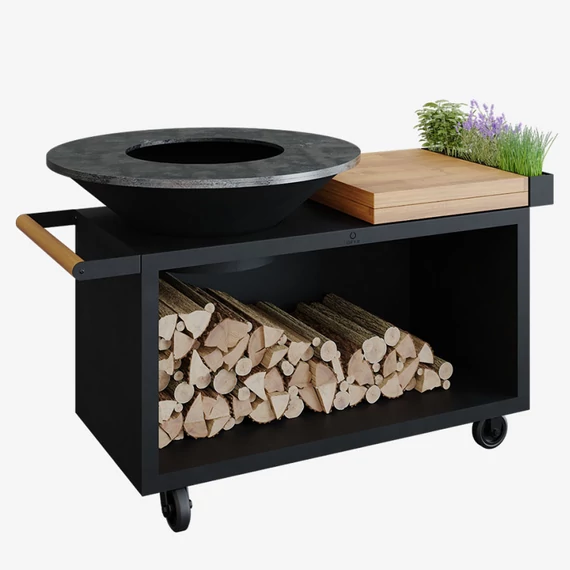 OFYR ISLAND BLACK 100-100 PRO TEAK WOOD - fatárolóval és vágódeszkával (gurulós)